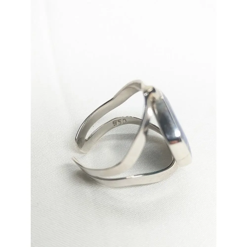 950 Peruvian Solid Silver Flip Ring Blue-Shell Gemstone Handcrafted Adjustable